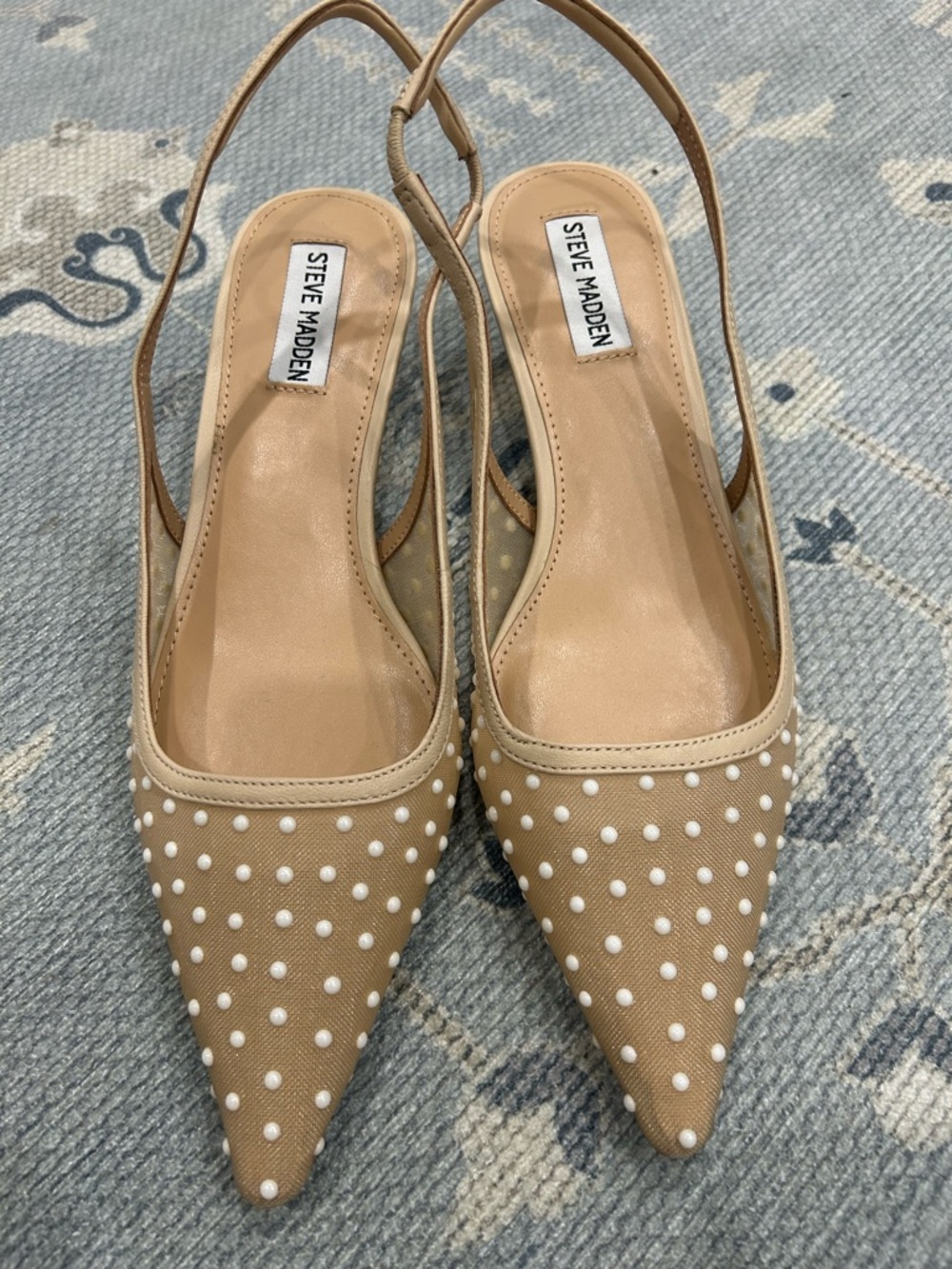 Steve Madden Women's Mesh Beige Polka Dot Slingback Pointed Flats